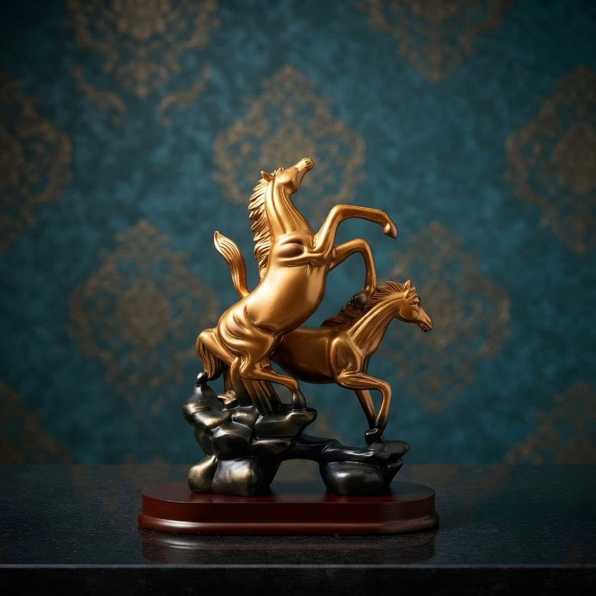 Premium Golden Running Horses Showpiece Small