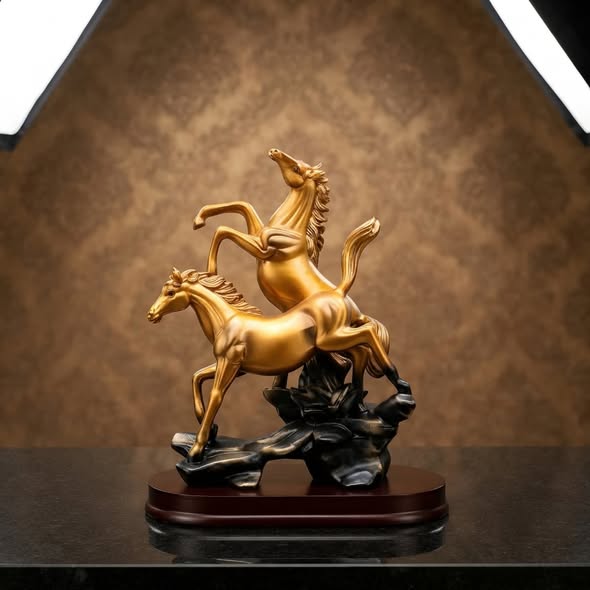 Premium Golden Running Horses Showpiece Small