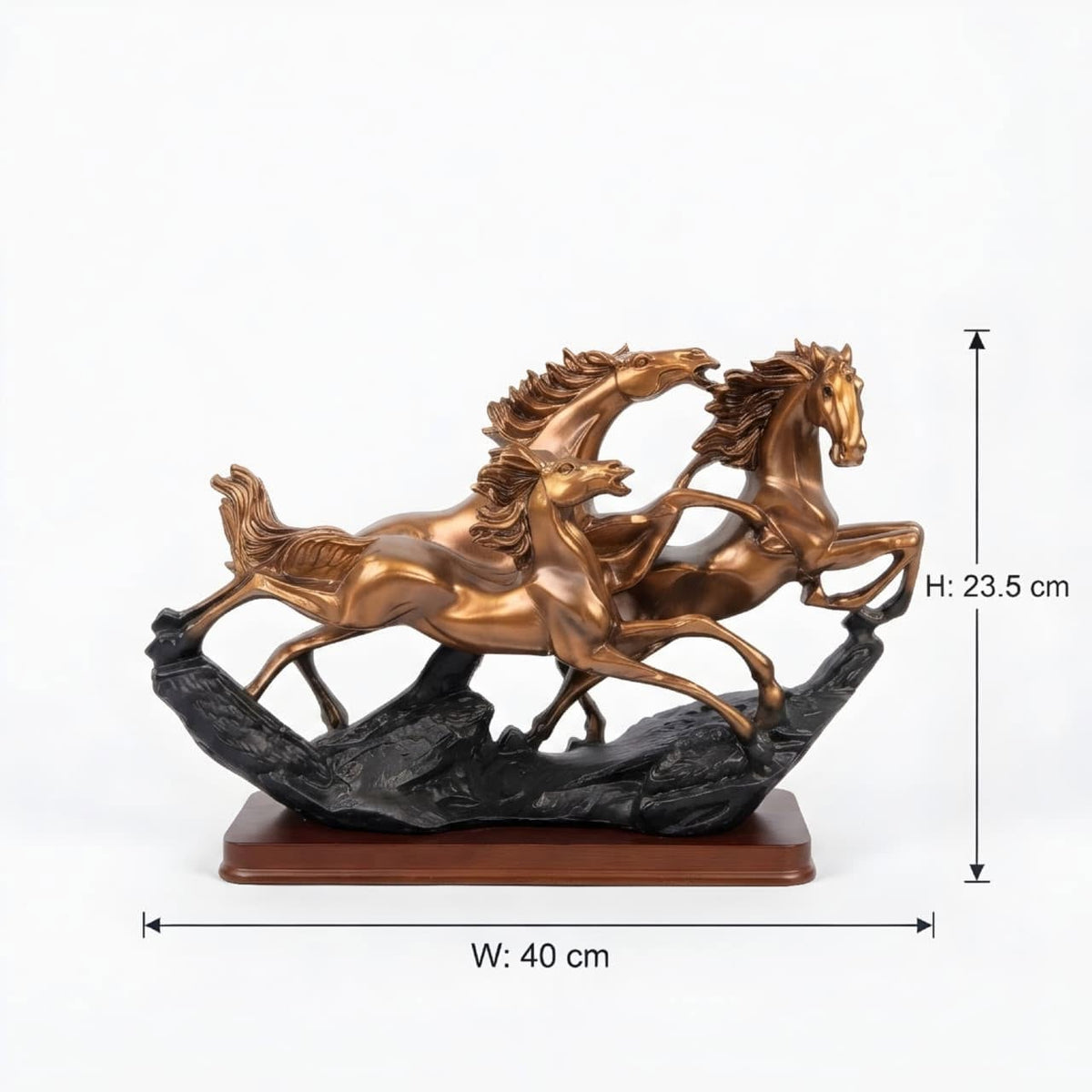 Golden Galloping Horses Decorative Showpiece GI0023 dimensions 23.5 cm by 40 cm