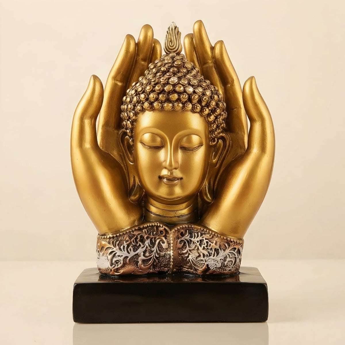 Premium Spiritual Buddha Head in Hands Sculpture GI001, front view