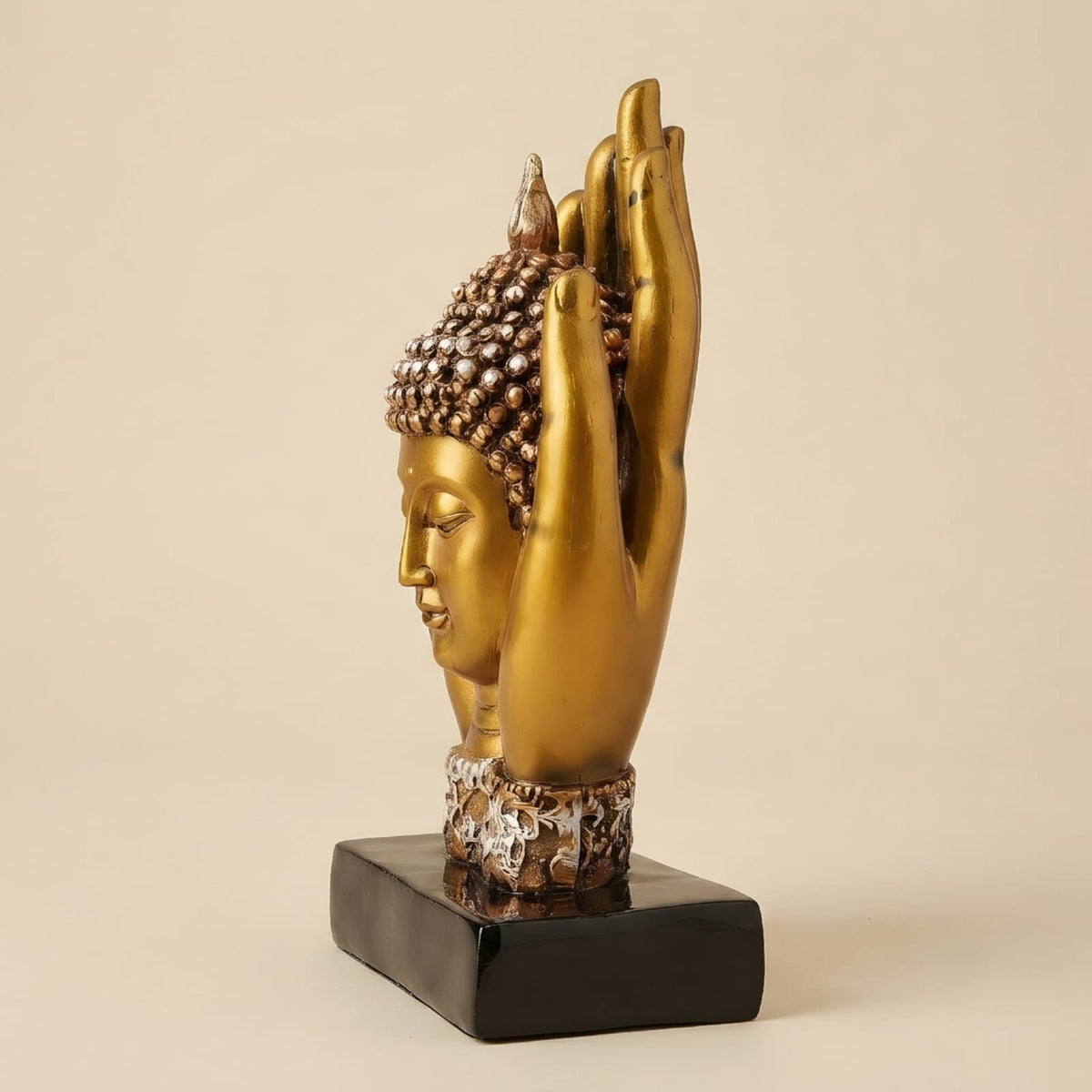 Premium Spiritual Buddha Head in Hands Sculpture GI001, side view