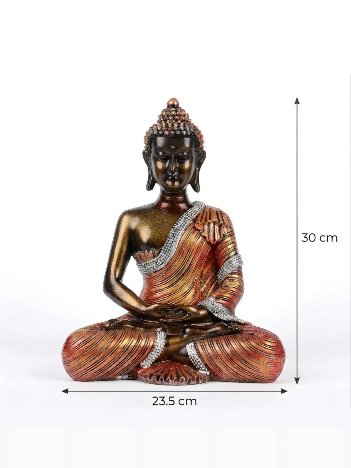 Premium Meditating Buddha Statue GI002, front view with 30 cm height and 23.5 cm width