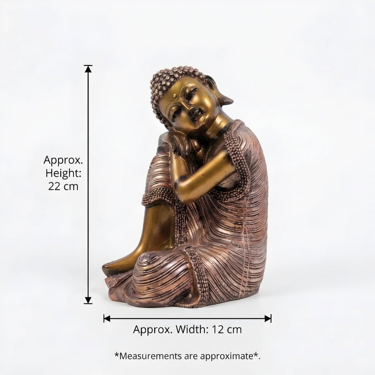 Resting Buddha Figurine GI004, approximate 22 cm height and 12 cm width dimensions