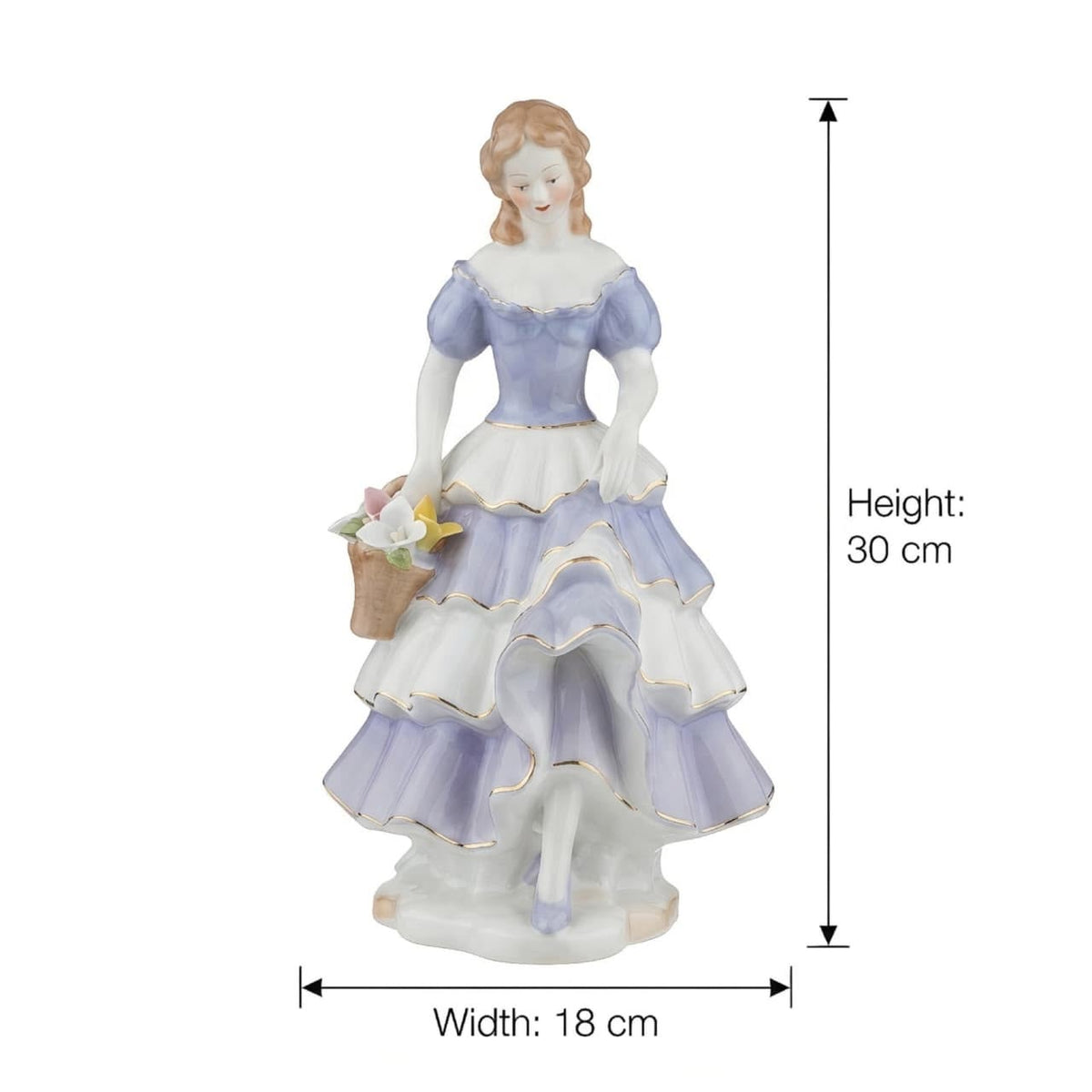 Graceful Victorian Lady with Flower Basket GI006, approximately 30 cm high and 18 cm wide