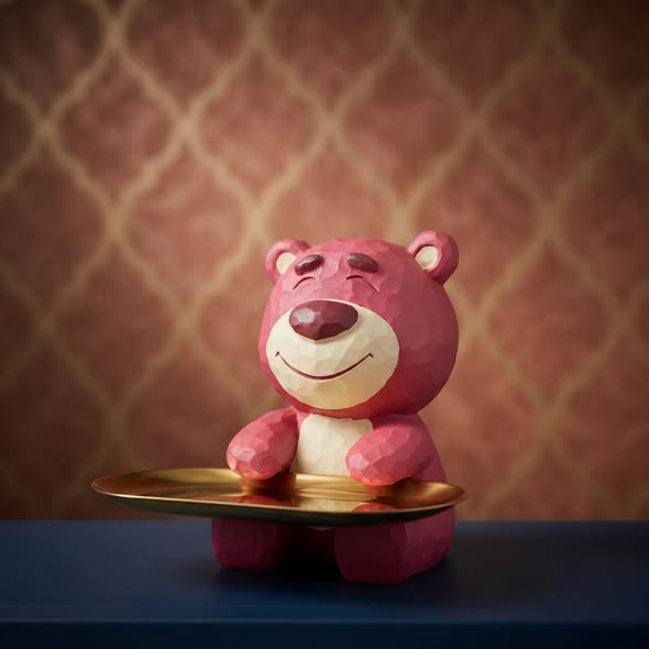 Smiley Pink Bear with Golden Tray Organizer GI0021 decorative view
