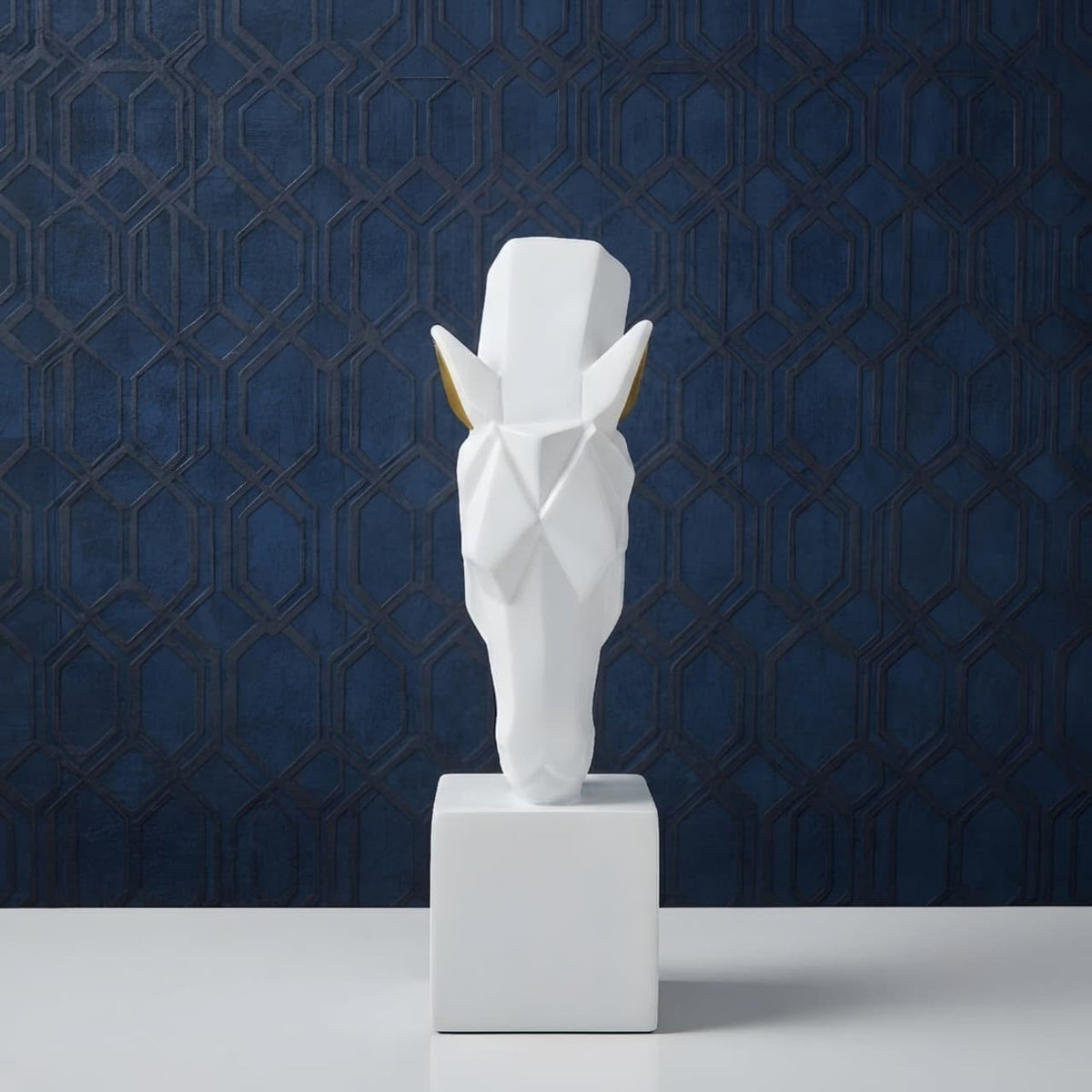 Modern Geometric White and Gold Horse Head Statue