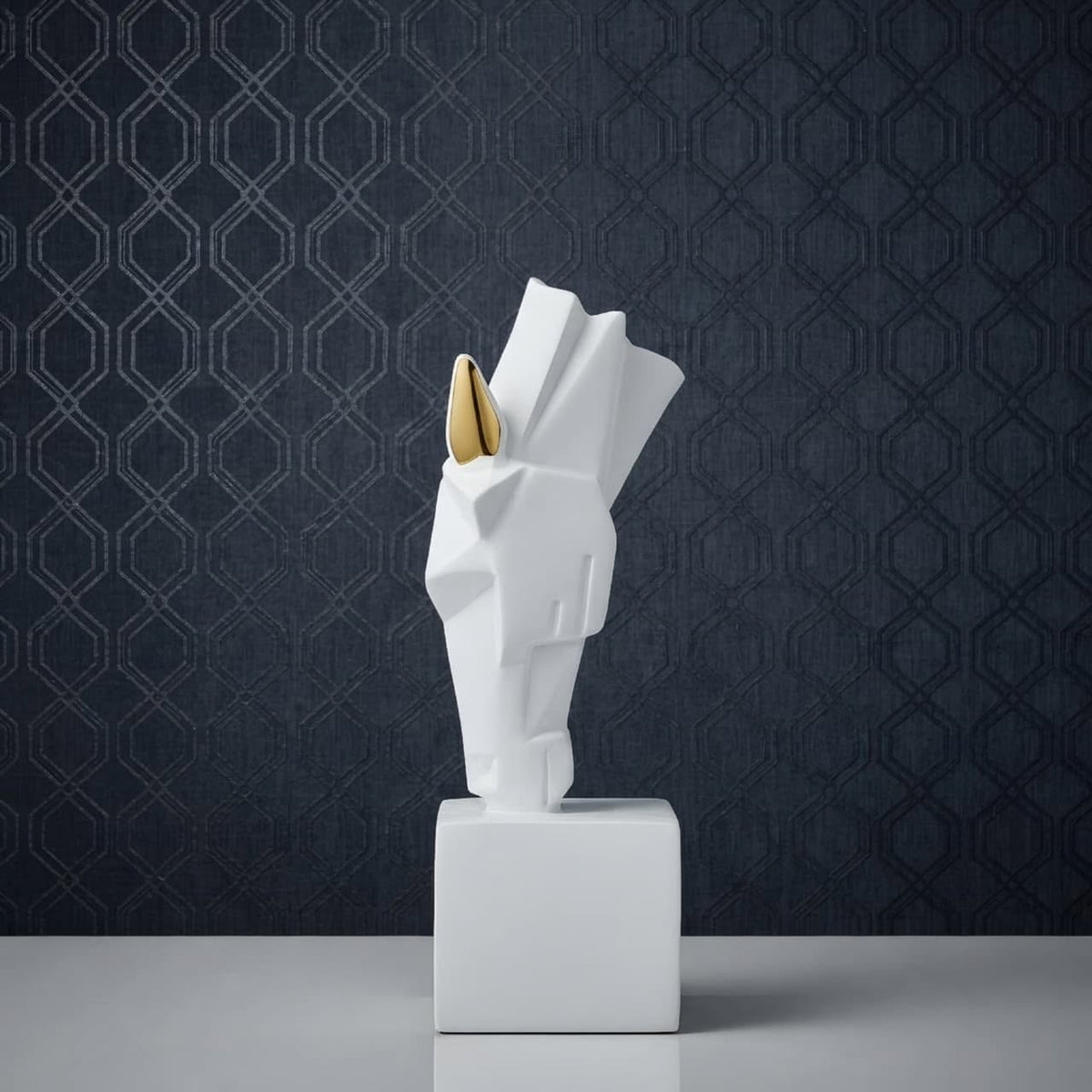 Modern Geometric White and Gold Horse Head Statue