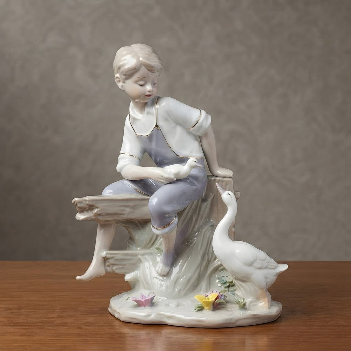 Artisanal Ceramic Boy and Duck Showpiece GI0012 front view