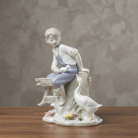 Artisanal Ceramic Boy and Duck Showpiece GI0012 decorative view