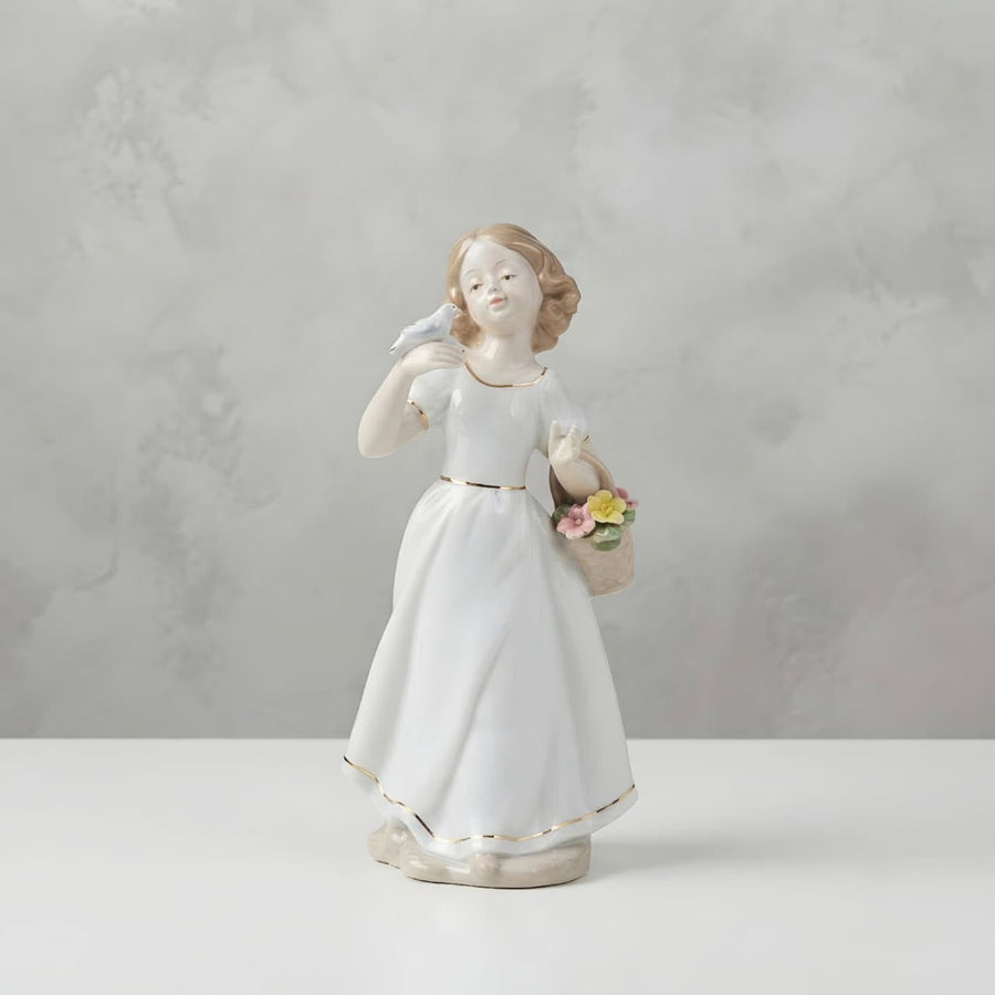 Elegant Girl with Bird Porcelain Showpiece GI0011 front view