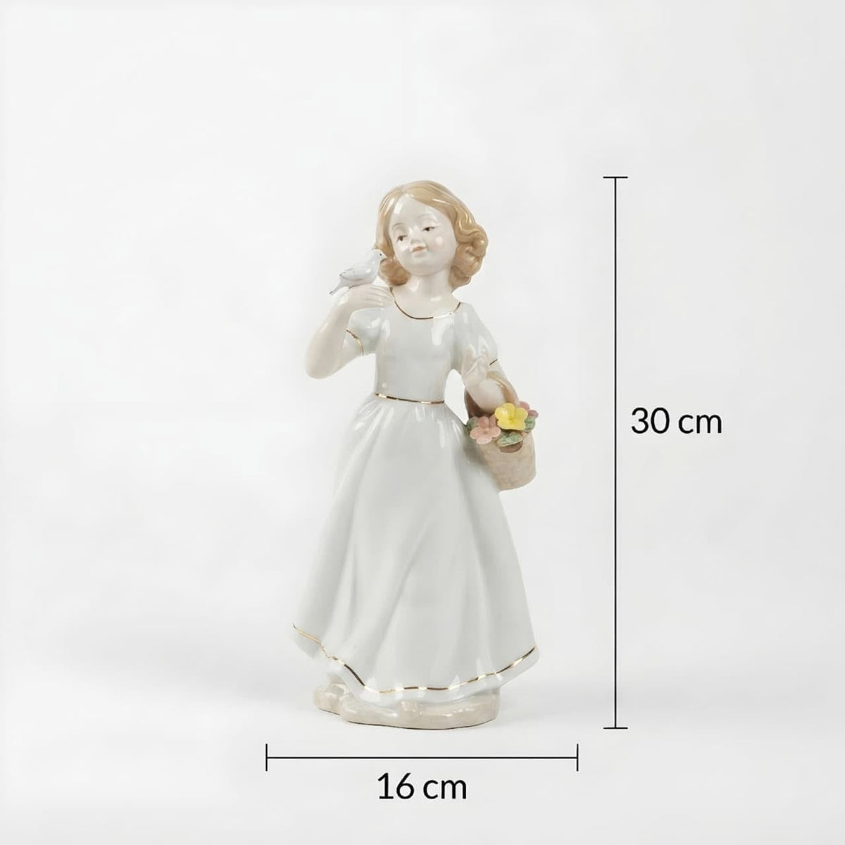 Elegant Girl with Bird Porcelain Showpiece GI0011 dimensions 30 cm by 16 cm