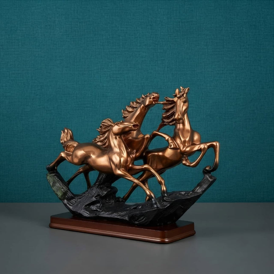 Golden Galloping Horses Decorative Showpiece GI0023 front view