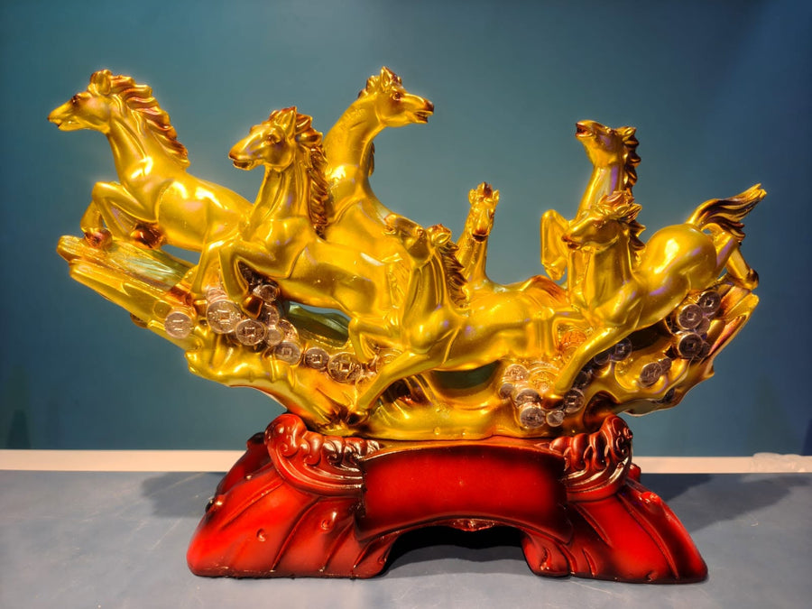 Golden Seven Lucky Horses Decorative Showpiece GI0005, close front view
