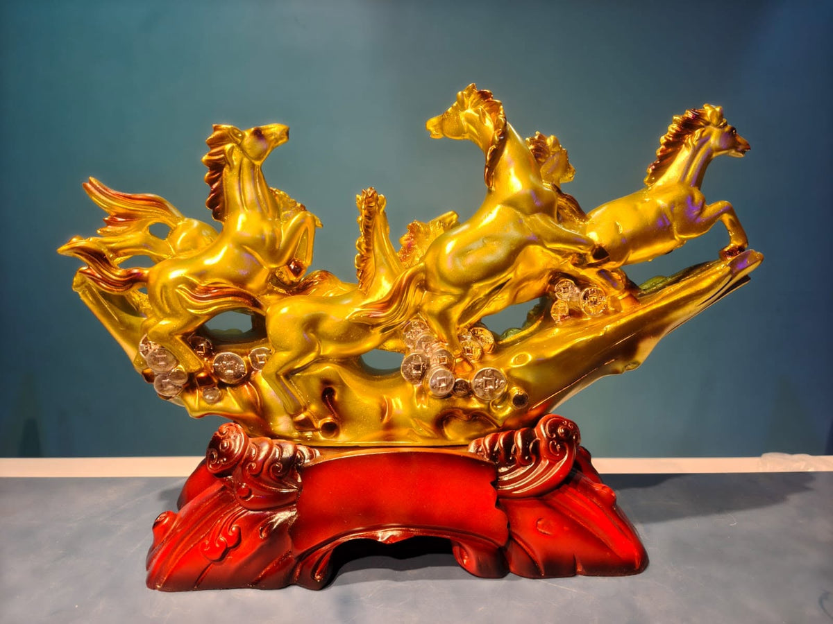 Golden Seven Lucky Horses Decorative Showpiece GI0005, front view