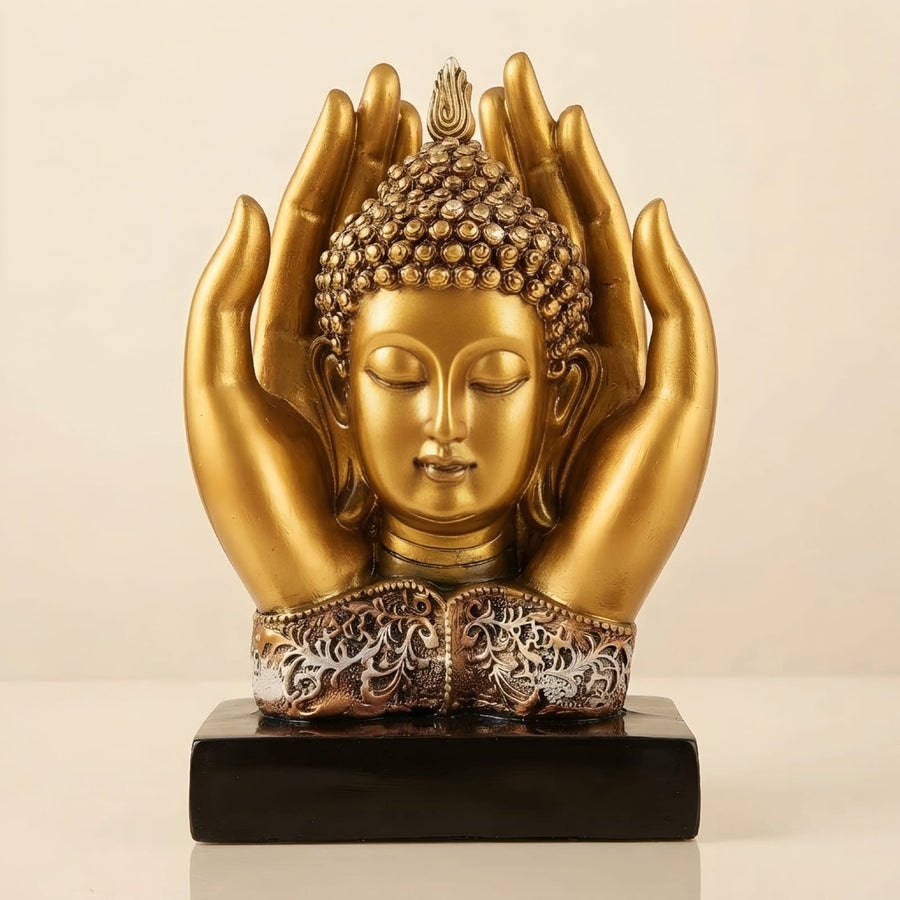 Premium Spiritual Buddha Head in Hands Sculpture GI001, front view
