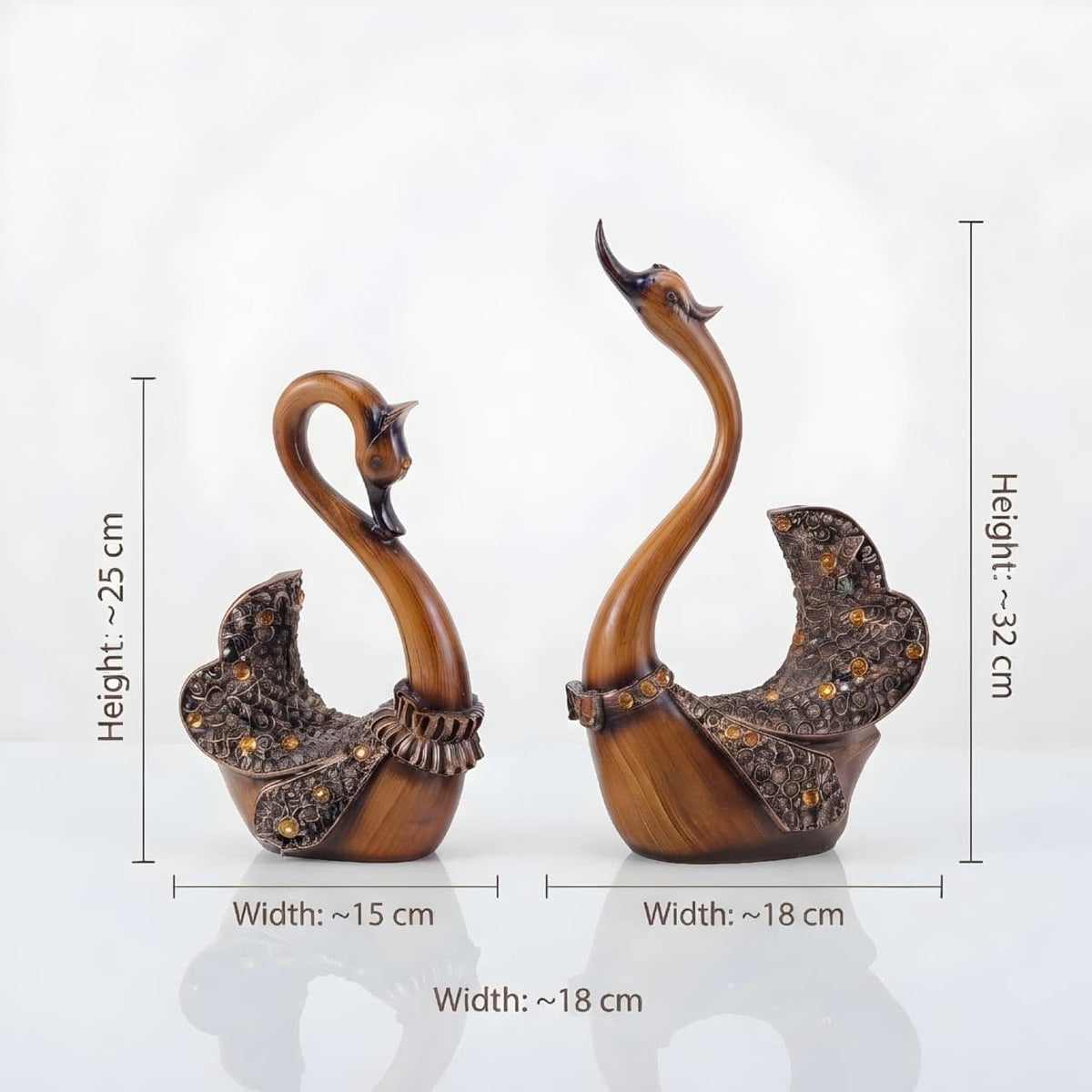 Premium Elegant Swan Couple Decorative Statue GI003, dimensions view