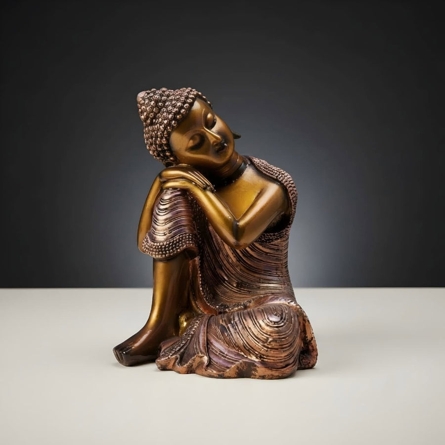 Resting Buddha Figurine with Bronze Finish GI004, angled view