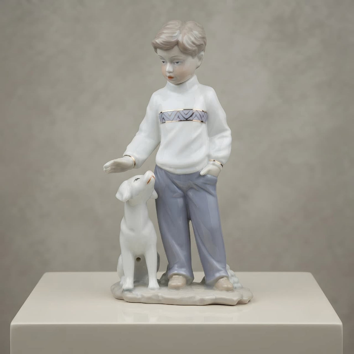 Premium Ceramic Boy with Dog Showpiece GI008, front view