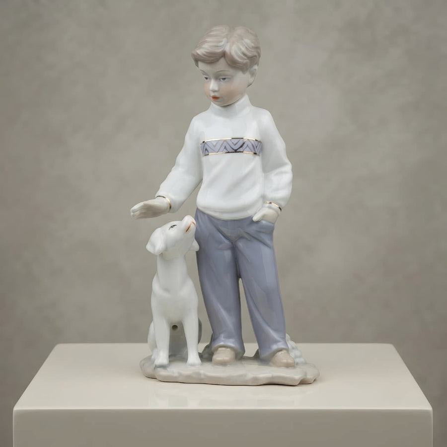 Premium Ceramic Boy with Dog Showpiece GI008, front view